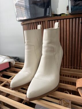 Marc Fisher White Leather Pointed Ankle Boots